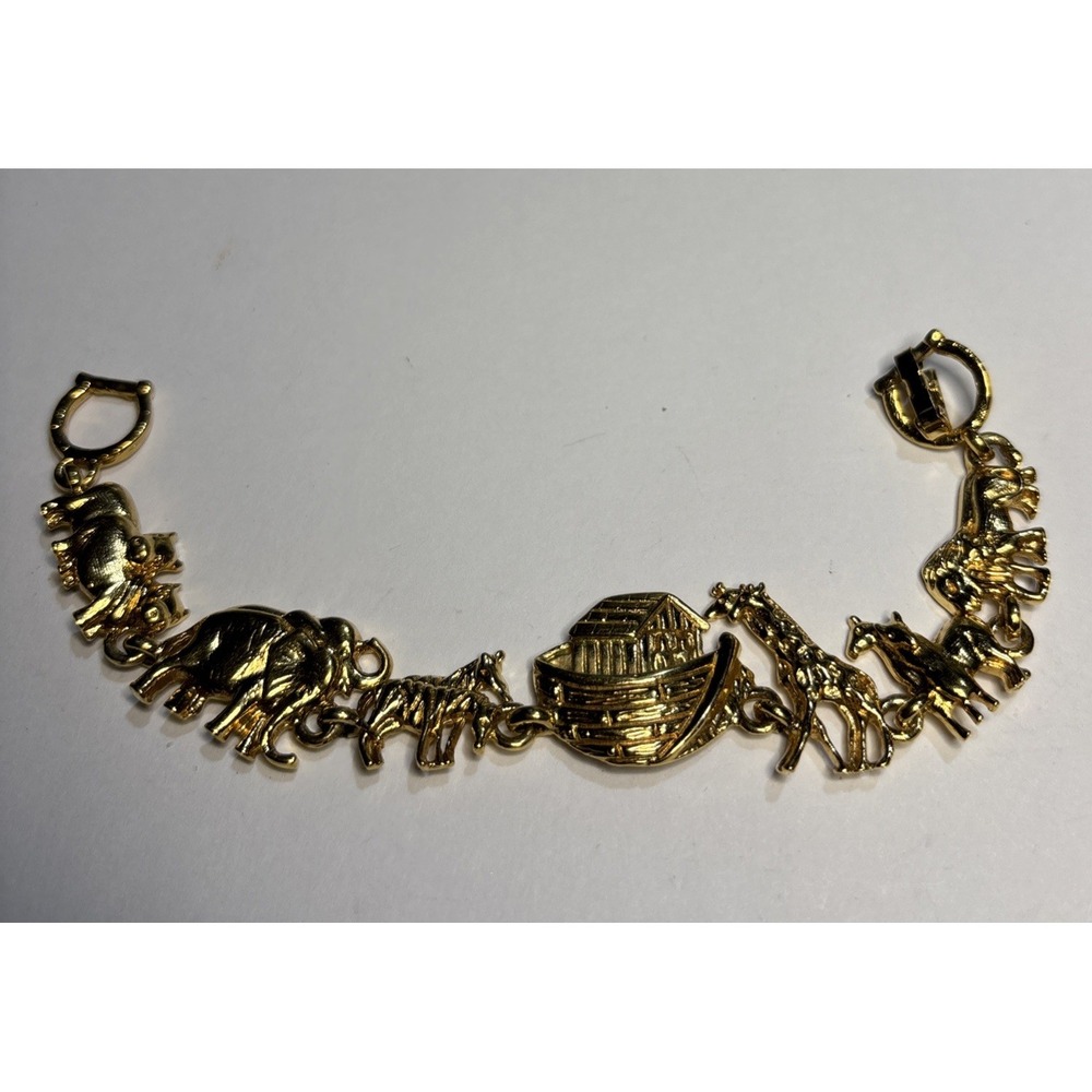 Premiere Designs Noah's Ark Charm Bracelet Gold Tone Animals Biblical Jewelry